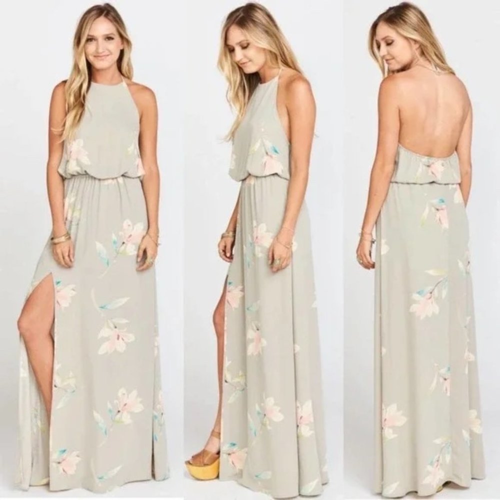 Show Me Your Mumu Lily Showers Grey Pink Heather Halter Maxi Dress M